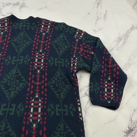 Avon Style Womens Vintage Cardigan Sweater Plus Size 1x Blue Red Blanket Woven - Picture 10 of 12